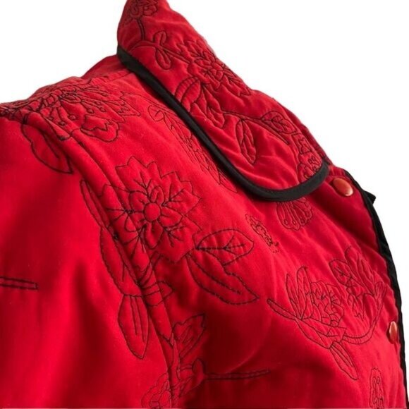 Vintage Analogy Embroidered Quilted Snap Button Down Coat Soft Shell Jacket Size - Picture 10 of 10